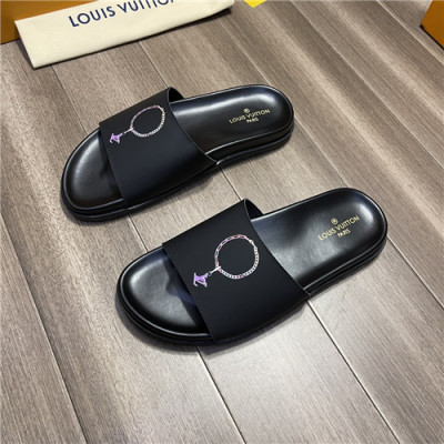 Louis Vuitton 2021 Men's Leather Slipper,LOUS2005 - 루이비통 2021 남성용 레더 슬리퍼,Size(240-270),블랙