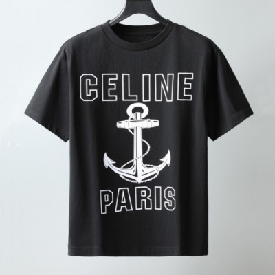 Celine 2021 Mm/Wm Hedi Slimane Logo Cotton Short Sleeved Tshirts Black - 셀린느 2021 남/녀 로고 코튼 반팔티 Cel0116x Size(s - xl) 블랙