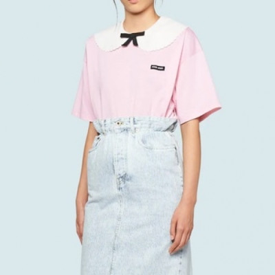 Miumiu  Womens Cotton Short Sleeved Tshirt Pink - 미우미우 2021 여성 코튼 반팔티 Miu0215x Size(xs - m) 핑크