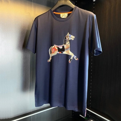 Hermes  Mens Crew-neck Short Sleeved Tshirts Navy - 에르메스 2021 남성 크루넥 반팔티 Her0646x Size(m - 2xl) 네이비