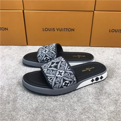 Louis Vuitton 2021 Men's Leather Slipper,LOUS2033 - 루이비통 2021 남성용 레더 슬리퍼,Size(240-270),블랙