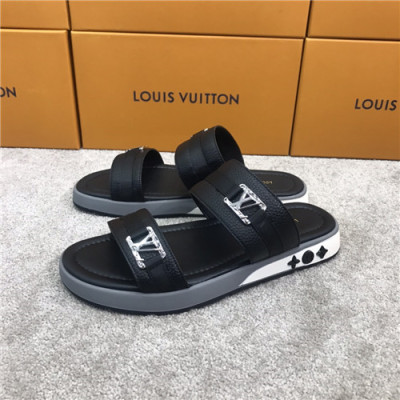 Louis Vuitton 2021 Men's Leather Slipper,LOUS2034 - 루이비통 2021 남성용 레더 슬리퍼,Size(240-270),블랙