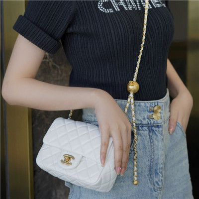 [럭셔리한]Chanel 2021 Women's Classic Flap Glod Ball Closs Bag/Shlouder Bag,18cm,CHAB1682 - 샤넬 2021 여성용 클랙식 플랩 골드볼 크로스백/숄더백,18cm,화이트