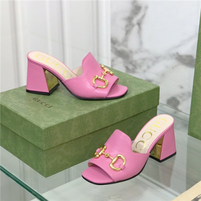 Gucci 2021 Women's Leather High Heel Slipper,GUCS1474 - 구찌 2021 여성용 레더 하이힐 슬리퍼,Size(225-250),핑크