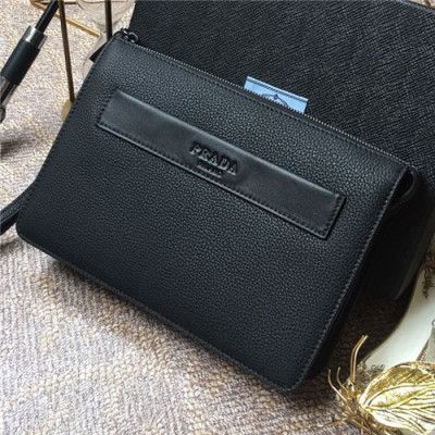 [프라다]Prada 2021 Men's Leather Clutch Bag,001A,26cm,PRAB0419 - 프라다 2021 남성용 레더 클러치,26cm,블랙