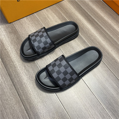 Louis Vuitton 2021 Men's Leather Slipper,LOUS2061 - 루이비통 2021 남성용 레더 슬리퍼,Size(240-270),블랙