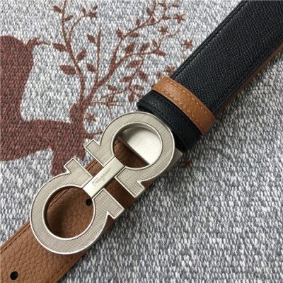 Salvatore Ferragamo 2021 Men's Leather Belt,3.5cm,FERBT0086 - 페라가모 2021 남성용 레더 벨트,3.5cm,블랙