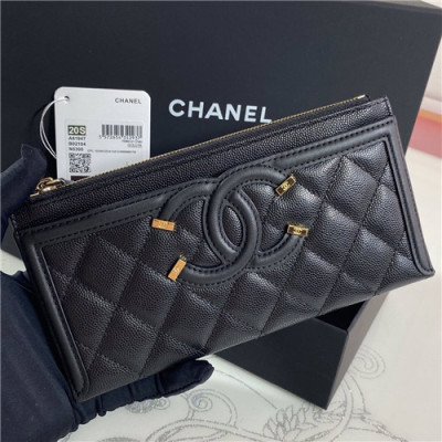 Chanel 2021 Women's Leather Wallet,19cm,CHAW0134 - 샤넬 2021 여성용 레더 장지갑,19cm,블랙