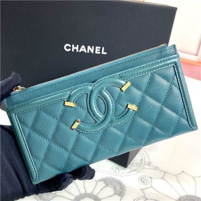 Chanel 2021 Women's Leather Wallet,19cm,CHAW0136 - 샤넬 2021 여성용 레더 장지갑,19cm,블루