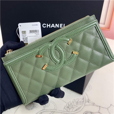 Chanel 2021 Women's Leather Wallet,19cm,CHAW0140 - 샤넬 2021 여성용 레더 장지갑,19cm,그린