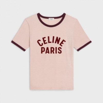 Celine  Womens  Hedi Slimane Logo Cotton Short Sleeved Tshirts Pink - 셀린느 2021 여성 로고 코튼 반팔티 Cel0128x Size(s - l) 핑크