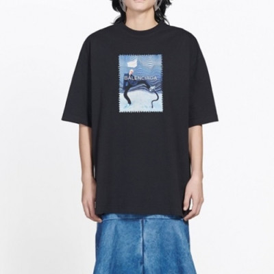 Balenciaga  Mm/Wm Logo Cotton Short Sleeved Tshirts Black - 발렌시아가 2021 남/녀 로고 코튼 반팔티 Bal01109x Size(xs - l) 블랙