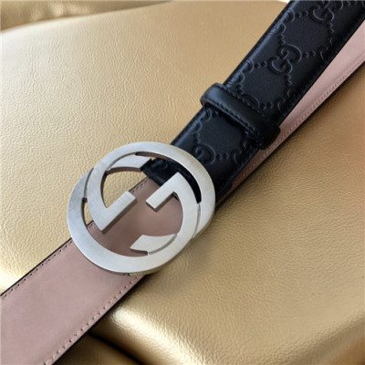 Gucci 2021 Men's Leather Belt,3.8cm,GUBT0206 - 구찌 2021 남성용 레더 벨트,3.8cm,블랙