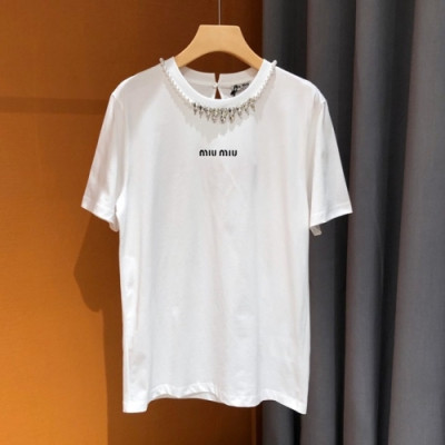 Miumiu  Ladies Cotton Short Sleeved Tshirts - 미우미우 2021 여성 코튼 반팔티 Miu0219x Size(s - l) 화이트