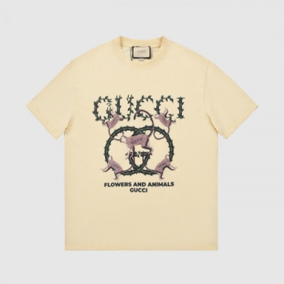Gucci  Mm/Wm Logo Short Sleeved Tshirts Ivory - 구찌 2021 남/녀 로고 반팔티 Guc03915x Size(s - l) 아이보리