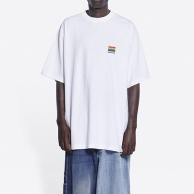 Balenciaga  Mm/Wm Logo Cotton Short Sleeved Tshirts White - 발렌시아가 2021 남/녀 로고 코튼 반팔티 Bal01144x Size(xs - l) 화이트