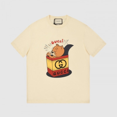 Gucci  Mm/Wm Logo Short Sleeved Tshirts Ivory - 구찌 2021 남/녀 로고 반팔티 Guc03925x Size(s - l) 아이보리