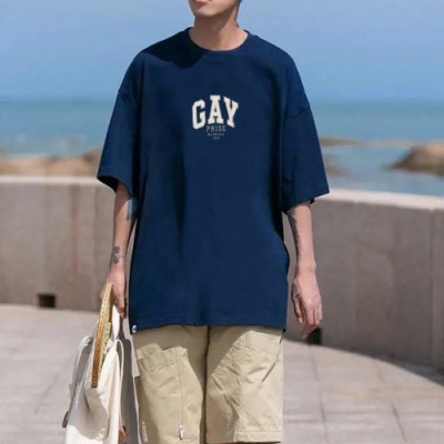 Balenciaga  Mm/Wm Logo Cotton Short Sleeved Tshirts Navy - 발렌시아가 2021 남/녀 로고 코튼 반팔티 Bal01166x Size(xs - l) 네이비