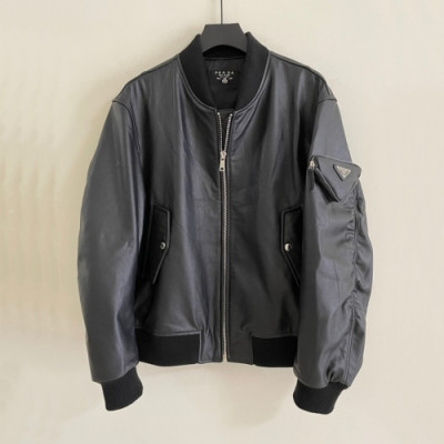 Prada  Mens Logo Casual Leather Jacket Black - 프라다 2021 남성 로고 캐쥬얼 가죽 자켓 Pra02410x Size(m - 2xl) 블랙