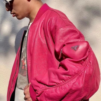 Prada  Mens Logo Casual Leather Jacket Pink - 프라다 2021 남성 로고 캐쥬얼 가죽 자켓 Pra02410x Size(m - 2xl) 핑크