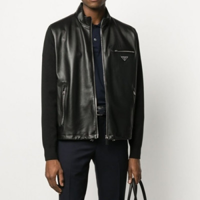 Prada  Mens Logo Casual Leather Jacket Black - 프라다 2021 남성 로고 캐쥬얼 가죽 자켓 Pra02417x Size(m - 2xl) 블랙