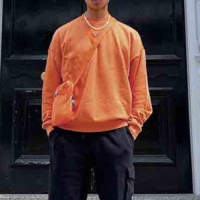 Prada  Mens Crew-neck Cotton Tshirts Orange - 프라다 2021 남성 로고 크루넥 코튼 긴팔티 Pra02448x Size(s - xl) 오렌지