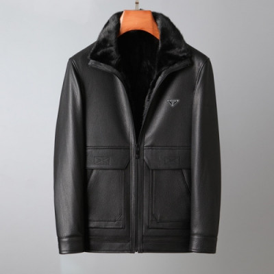 Prada  Mens Logo Casual Leather Jacket Black - 프라다 2021 남성 로고 캐쥬얼 가죽 자켓 Pra02481x Size(m - 3xl) 블랙