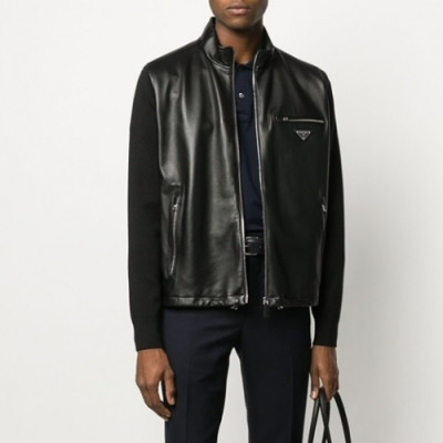 Prada  Mens Logo Casual Leather Jacket Black - 프라다 2021 남성 로고 캐쥬얼 가죽 자켓 Pra02491x Size(m - 2xl) 블랙