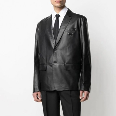 Prada  Mens Logo Casual Leather Jacket Black - 프라다 2021 남성 로고 캐쥬얼 가죽 자켓 Pra02492x Size(m - 3xl) 블랙