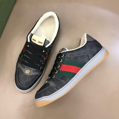 구찌  남/녀 트렌디 레더 스니커즈 Size(225 - 275) 블랙 - Gucci  Unisex Trendy Leather Sneakers Guc04529x Black