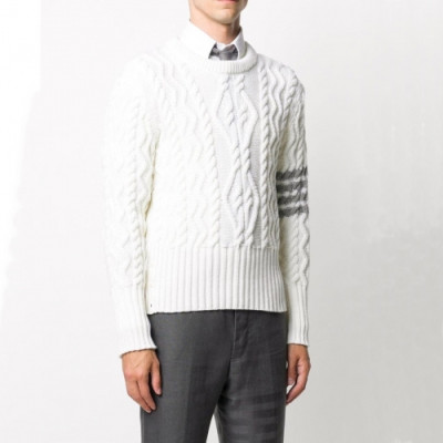 Thom Browne  Unisex Strap Crew-neck Wool Sweaters White - 톰브라운  남/녀 스트랩 크루넥 울 스웨터 Thom01523x Size(1 - 4) 화이트