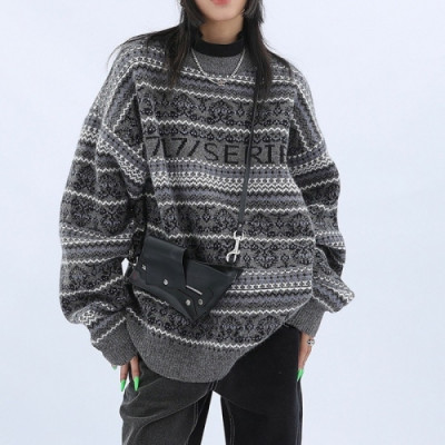 Balenciaga  Mm/Wm Logo Crew-neck Sweaters Gray - 발렌시아가 2021 여자  로고 크루넥 스웨터 Bal01278x Size(s - l) 그레이