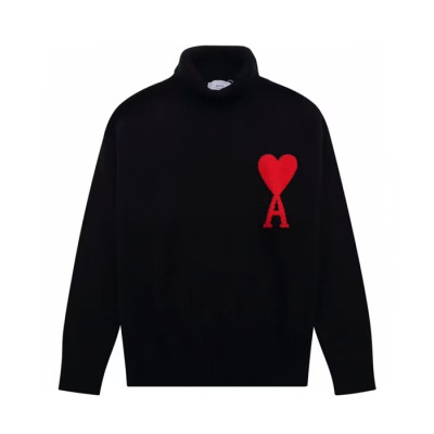 Ami  Unisex Logo Casual Turtle-neck Sweaters Black - 아미 2023 남/녀 로고 캐쥬얼 터틀넥 스웨터 Ami0255x Size(s - xl) 블랙