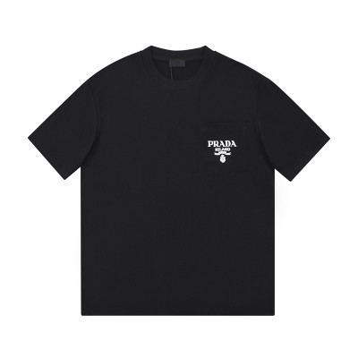 프라다 남자 크루넥 블랙 반팔티 - Unisex Black Tshirts - Pra02577x