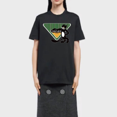 프라다 여자 크루넥 블랙 반팔티 - Unisex  Black Tshirts - Pra02578x
