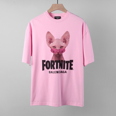 발렌시아가 남/여 크루넥 핑크 반팔티 - Unisex Pink Tshirts - bal01291x