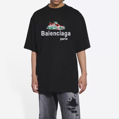 발렌시아가 남성 크루넥 블랙 반팔티 - Mens Black Tshirts - bal01299x