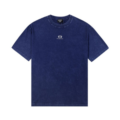 발렌시아가 남성 크루넥 블루 반팔티 - Mens Blue Tshirts - bal01301x