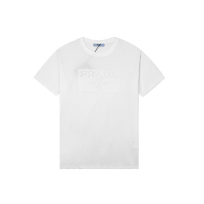 프라다 남성 크루넥 화이트 반팔티 - Mens White Tshirts - Pra02612x