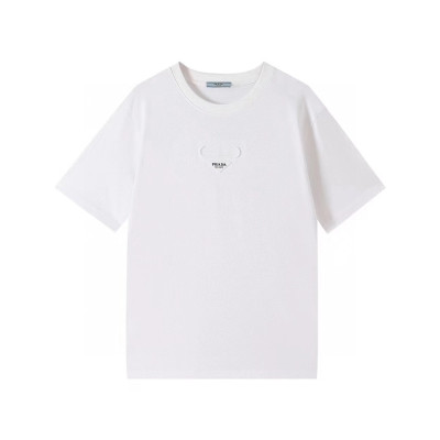 프라다 남성 크루넥 화이트 반팔티 - Mens White Tshirts - Pra02617x