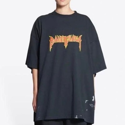 발렌시아가 남성 크루넥 블랙 반팔티 - Mens Black Tshirts - bal01308x