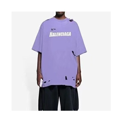 발렌시아가 남성 크루넥 퍼플 반팔티 - Mens Purple Tshirts - bal01314x