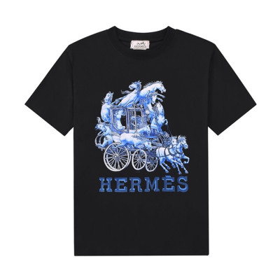 에르메스 남자 크루넥 블랙 반팔티 - Mens Black Tshirts - her0737x