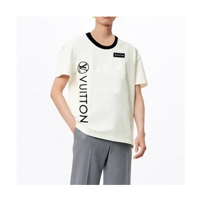 루이비통 남성 크루넥 화이트 반팔티 - Mens White Tshirts - lou04055x