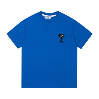 아미 남성 크루넥 블루 반팔티 - Mens Blue Tshirts - ami0271x