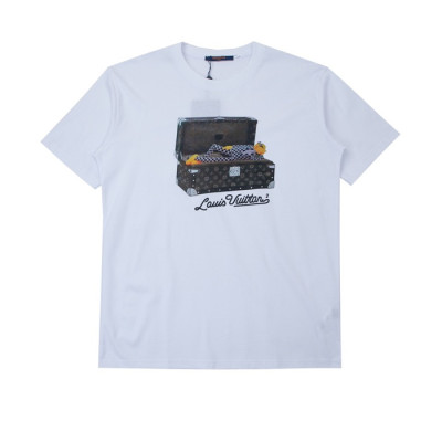 루이비통 남성 크루넥 화이트 반팔티 - Mens White Tshirts - lou04098x