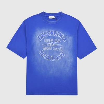 발렌시아가 남성 크루넥 블루 반팔티 - Mens Blue Tshirts - bal01370x