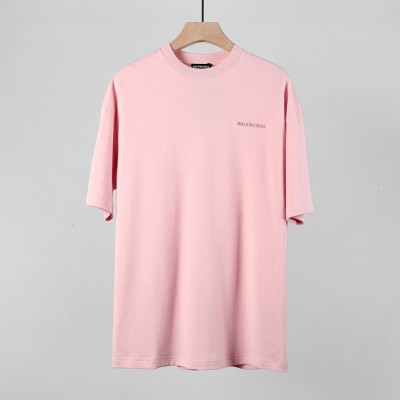 발렌시아가 남성 크루넥 핑크 반팔티 - Mens Pink Tshirts - bal01380x