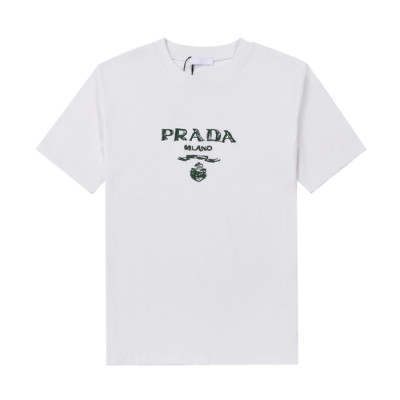 프라다 남성 크루넥 화이트 반팔티 - Mens White Tshirts - Pra02648x