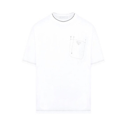 프라다 남성 화이트 크루넥 반팔티 - Mens White Tshirts - Pra02665x